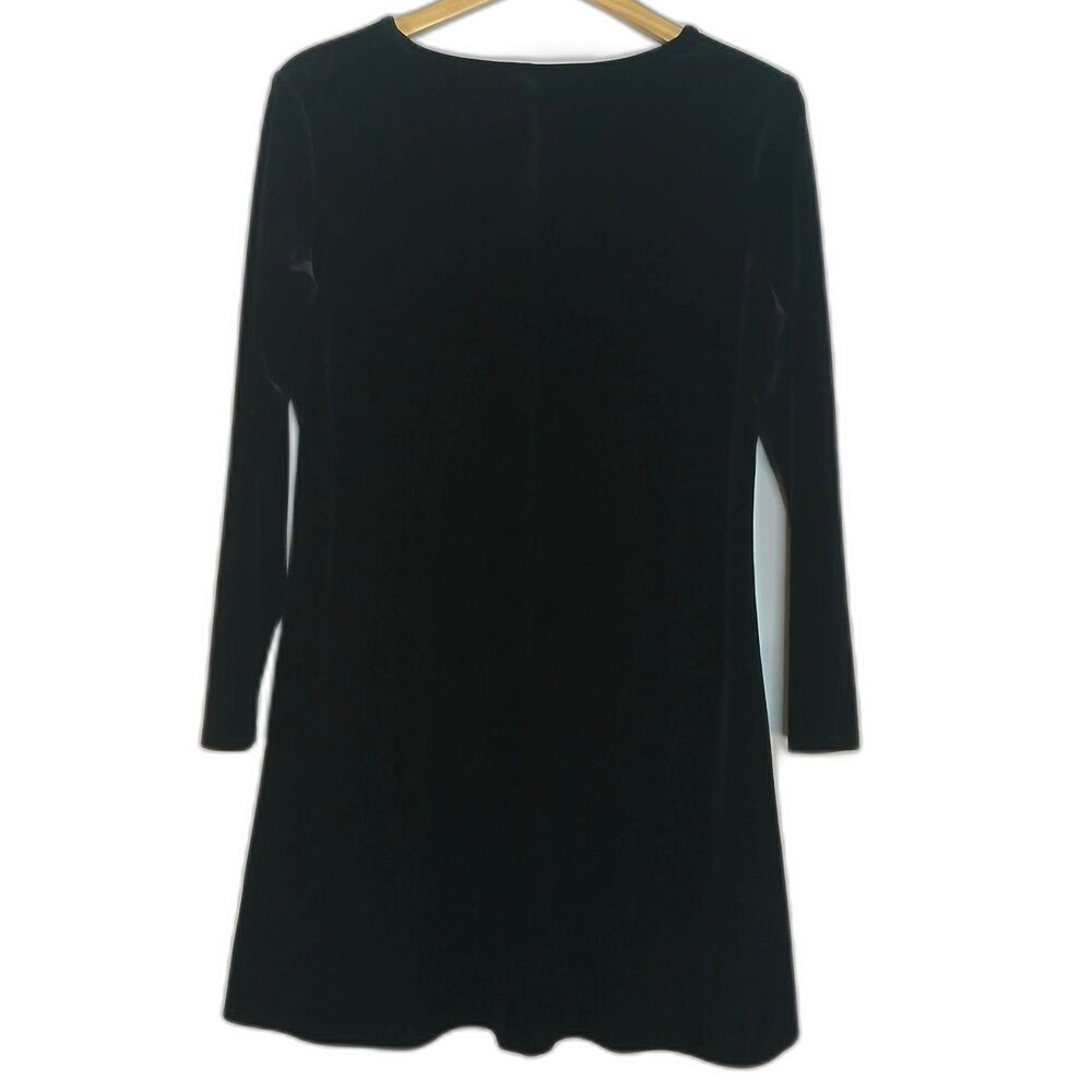 Vintage Black Velvet Dress Size 6 Soft Stretch Fitted A Line Mid Length Gothic - Picture 2 of 5